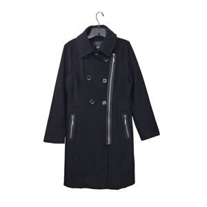 Buffalo David Bitton Wool Blend Double Breasted Zip Front Long Pea Coat Medium